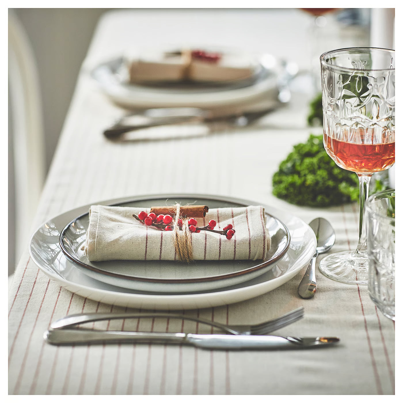 VIPPSTARR Napkin, stripe pattern red/natural, 30x30 cm